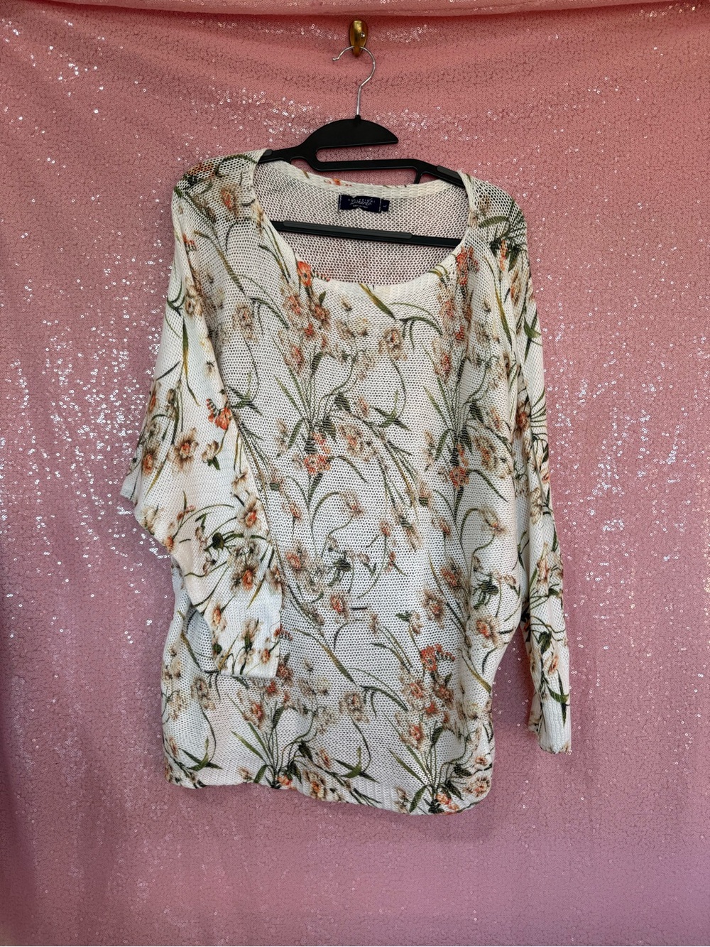 Floral Cream Lightweight Knit Sweatshirt - Women's Relaxed Pullover I5